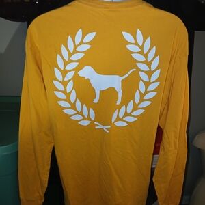 PINK Victoria's Secret Long Sleeve Gold Top W/White Dog In Crest On Back
